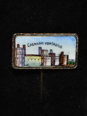 Antique Caernarvon Castle, Wales Souvenir Painted Porcelain Enamel Pin